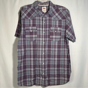 Levi's Men's Plaid Button-Down Shirt in Purple and Gray